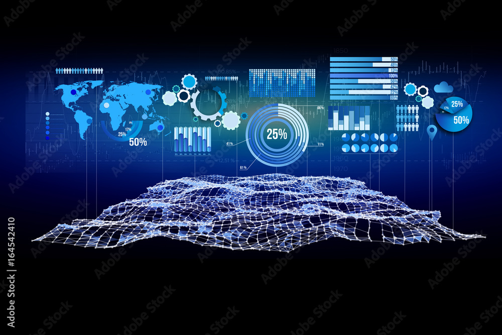 Aufkleber business stats displayed as graph and chart on a futuristic interface - business concept