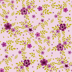 Seamless floral pattern. Background in small purple flowers on a lilac background for textiles, fabric, cotton fabric, covers, wallpaper, print, gift wrap, postcard, scrapbooking.