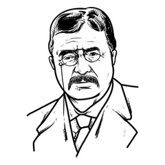Theodore Roosevelt Vector illustration, Theodore Roosevelt Drawing outline, 26th U.S. President. - obrazy, fototapety, plakaty