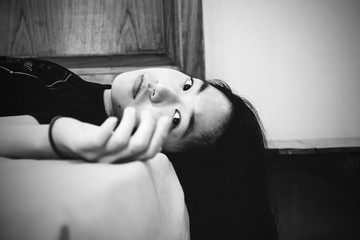 girl on bed with fear , Sexual violence , sexual abuse, human trafficking