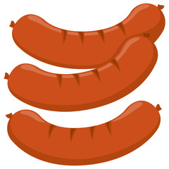 Grilled sausages on white background. Vector illustration