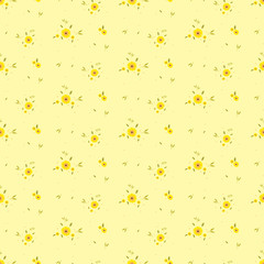Seamless floral pattern. Background in small yellow flowers on a yellow background for textiles, fabric, cotton fabric, covers, wallpaper, print, gift wrapping, postcard, scrapbooking.