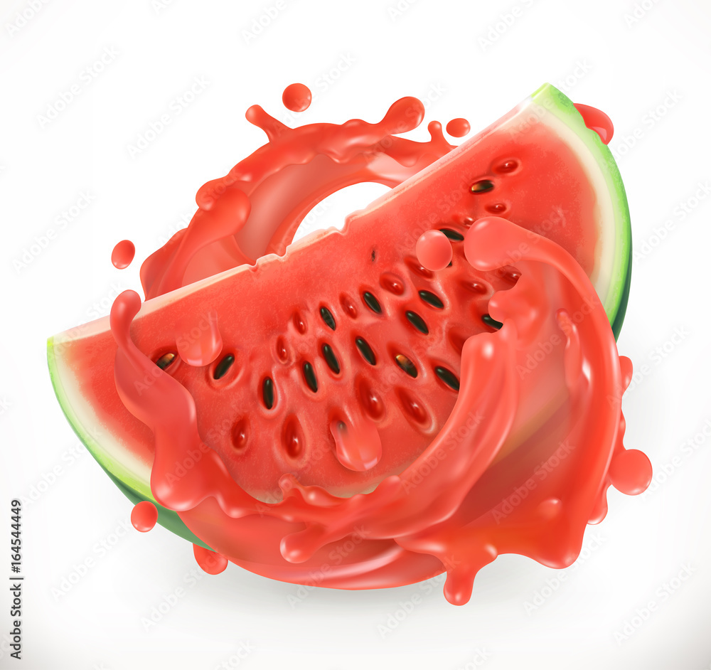 Wall mural watermelon juice. fresh fruit. 3d realism, vector icon