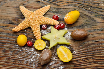 ripen fruits on wooden table