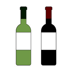 Red and White Wine Bottles Isolated Illustration