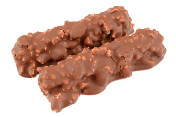 Chocolate with caramel on a white background