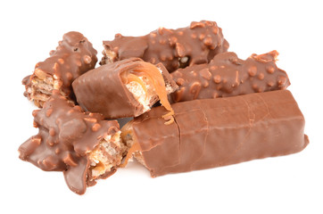 Chocolate with caramel on a white background