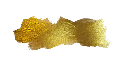 Naklejka premium Gold Watercolor Texture Paint Stain Abstract Illustration. Shining Brush Stroke Set for you Amazing Design Project. White background