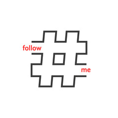 follow me with black thin line hashtag