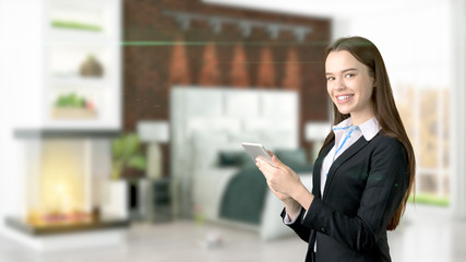 Young Business woman over interior background