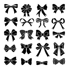 Monochrome vector bows and ribbons set. Holiday illustrations isolate