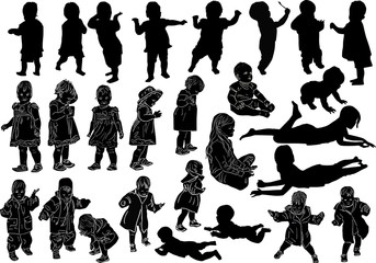 twenty seven child sketches collection on white