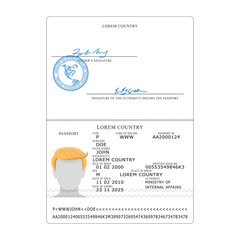 International Passport Vector. Opened Passport Page Blank Template. Identification Document.