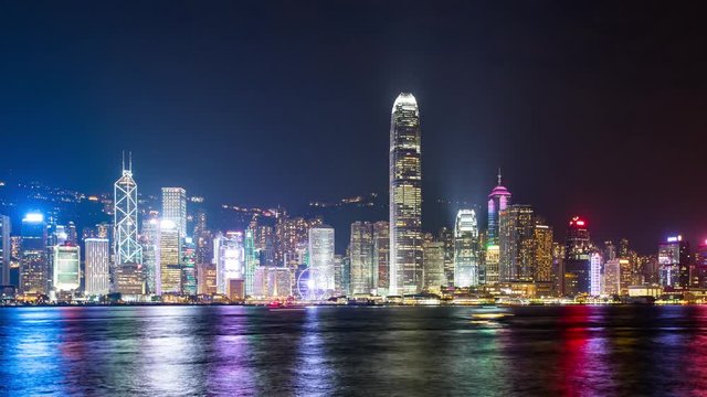 Tsim Sha Tsui,  Hong Kong, 26 May 2017 -:Time lapse of Victoria Harbor in Hong Kong at night