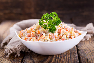 bowl of traditional russian salad