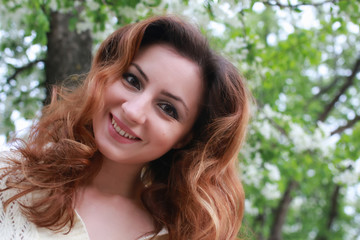 girl portrait spring tree