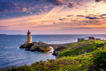 Fototapeta na wymiar Lighthouse Phare du Petit Minou in Plouzane, Fort du Petit Minou, Brittany (Bretagne), France.