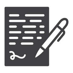 Pen signing solid icon, business contract and signature, vector graphics, a glyph pattern on a white background, eps 10.
