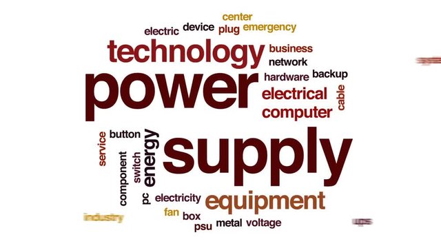 Power supply animated word cloud, text design animation.