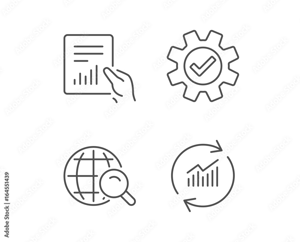 Aufkleber analysis, statistics line icons. chart, report and internet search signs. data and presentation symb