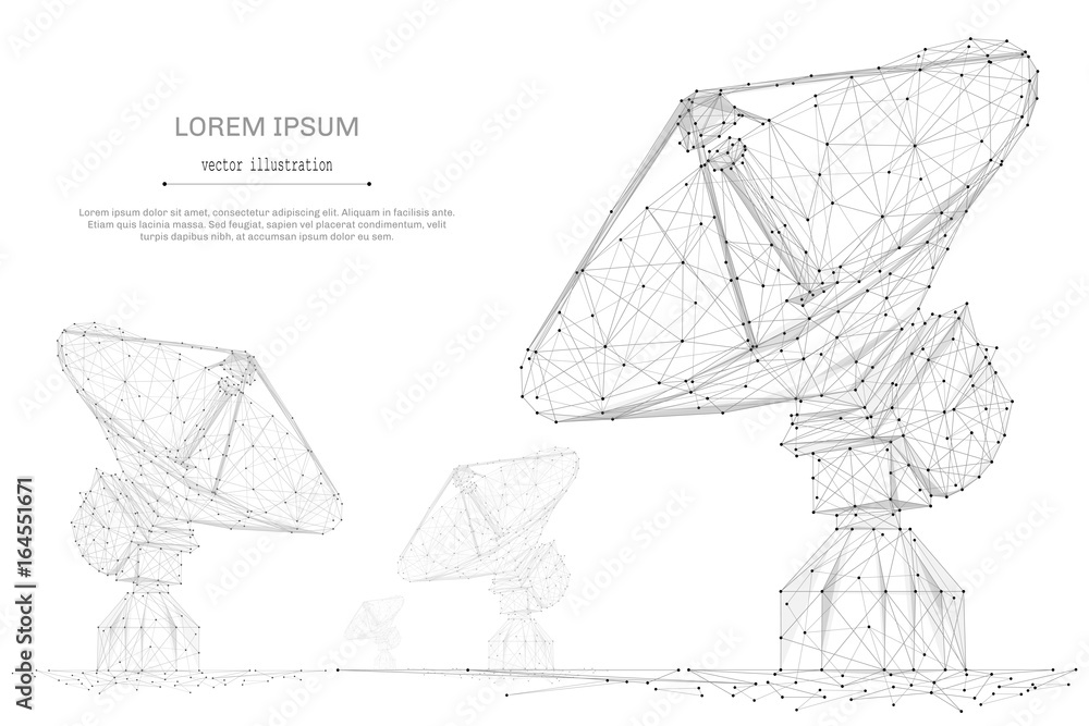 Poster astronomy. abstract mash line and point radio telescope on white background with an inscription. sta