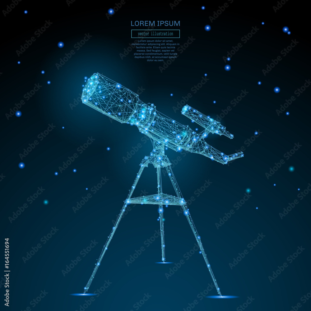 Fototapete Abstract image of a telescope in the form of a starry sky or space, consisting of points, lines, and shapes in the form of planets, stars and the universe. Vector cosmos or space illustration