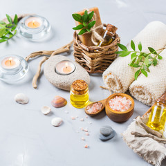 Spa wellness setting concept, background with essential oil soap cream