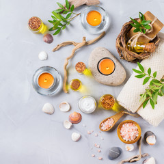 Spa wellness setting concept, background with essential oil soap cream