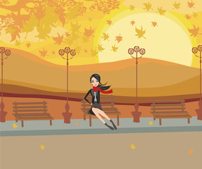 Obraz premium girl sitting on the bench in the autumn day