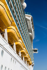 Lifeboats and Balconies up to Cruise Ship Bridge