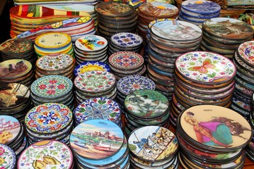 Pretty ceramic plates for sale at an old town shop, Torremolinos, Spain.