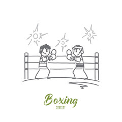 Boxing concept. Hand drawn box fighters training. Boxers at ring isolated vector illustration.