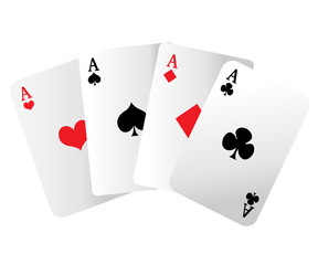 Web site page and mobile app design vector element. A winning poker hand of four aces playing cards suits on white.