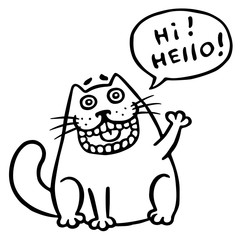 Friendly cat says hello. Speech Bubble. Vector Illustration.