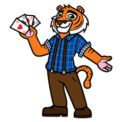 Cartoon Card Magician Tiger Vector Illustration