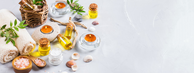 Fototapeta na wymiar Spa wellness setting concept, background with essential oil soap cream