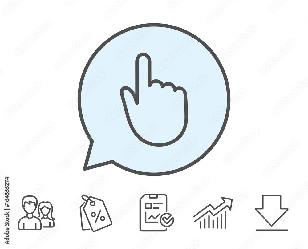 Poster hand click line icon. finger touch sign. cursor pointer symbol. report, sale coupons and chart line 