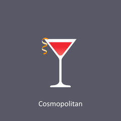 Cosmopolitan cocktail icon on dark background in flat style