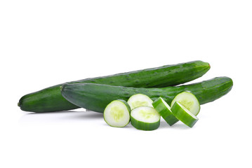 green fresh japanese cucumber, suhyo or zucchini isolated on white background, healthy vegetables