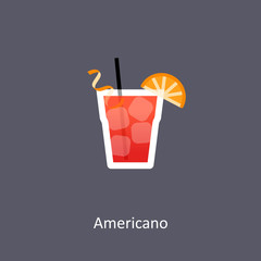 Americano cocktail icon on dark background in flat style