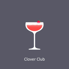 Clover Club cocktail icon on dark background in flat style