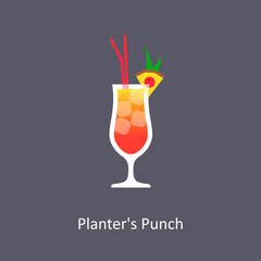 Planter's Punch cocktail icon on dark background in flat style