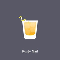 Rusty Nail cocktail icon on dark background in flat style