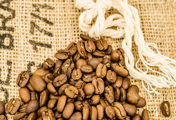 coffee beans on a linen cloth