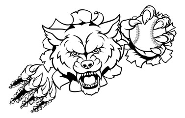 Wolf Baseball Mascot Breaking Background
