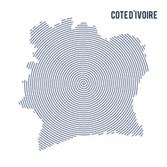 Vector abstract hatched map of Cote D'ivoire with spiral lines isolated on a white background.