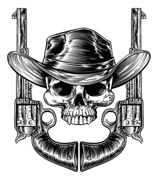 Skull Cowboy Hat and Guns