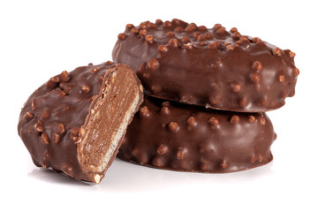 chocolate candy with cream filling isolated on white background