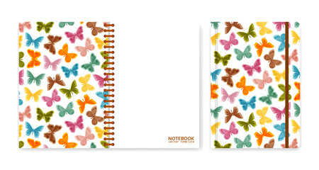 Cover design for notebooks or scrapbooks with butterflies. Vector illustration.
