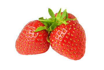 Three Red Fresh Strawberries close up on white background